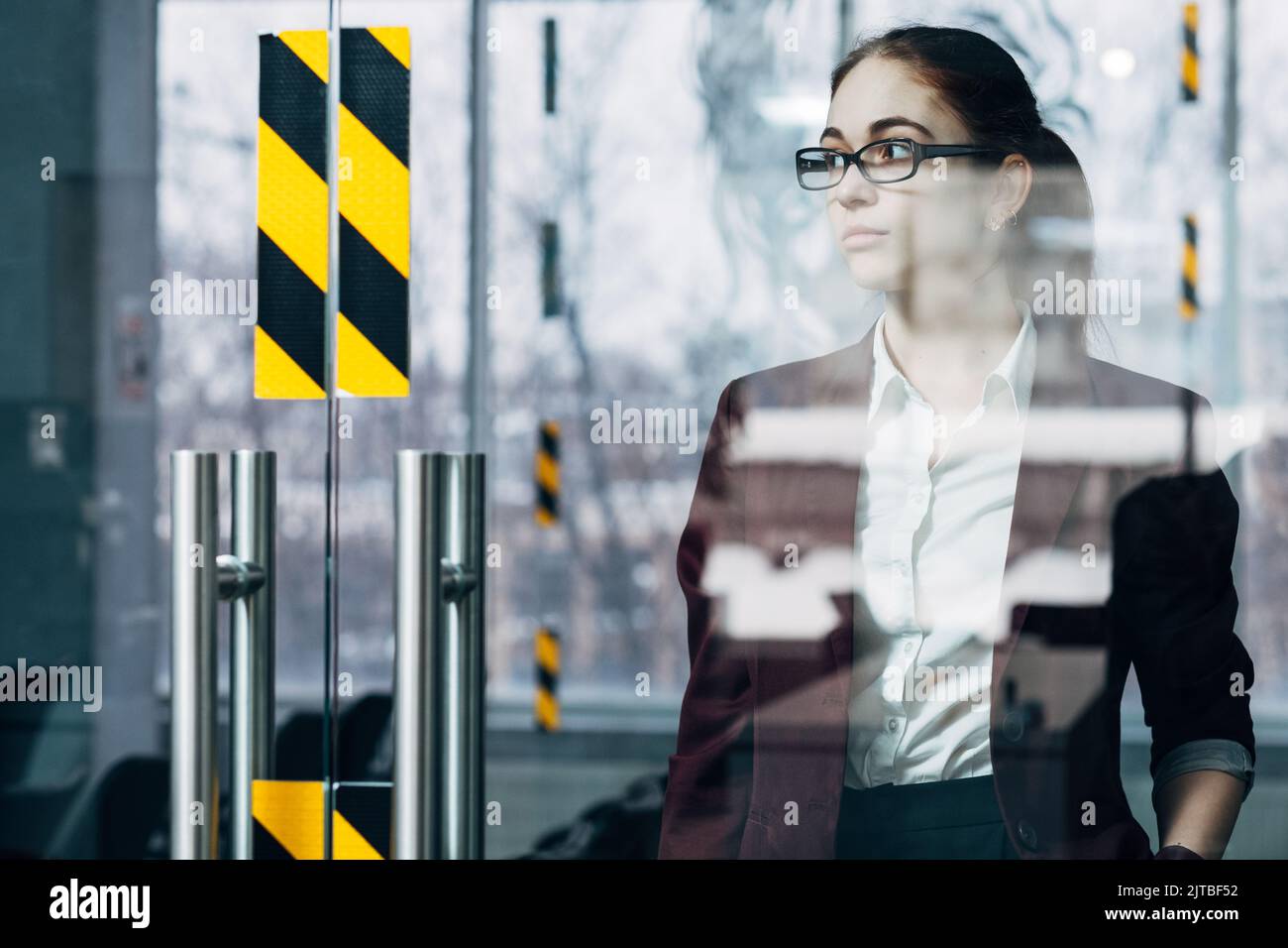 business millennial young woman office workspace Stock Photo