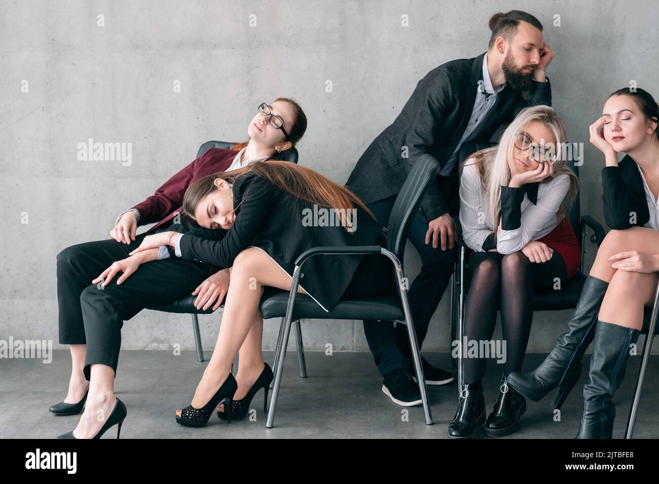 accounting overworking business team sleep chair Stock Photo Alamy