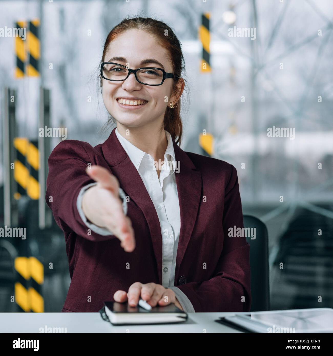 friendly employee hiring intern hand welcome Stock Photo