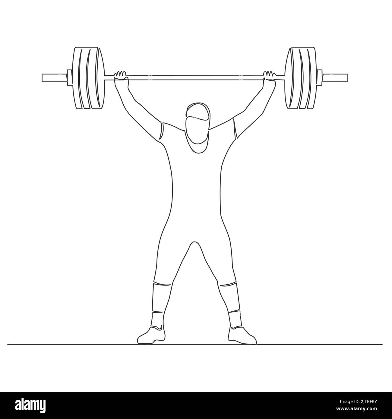 single line drawing of weight lifter, line art vector illustration Stock Vector
