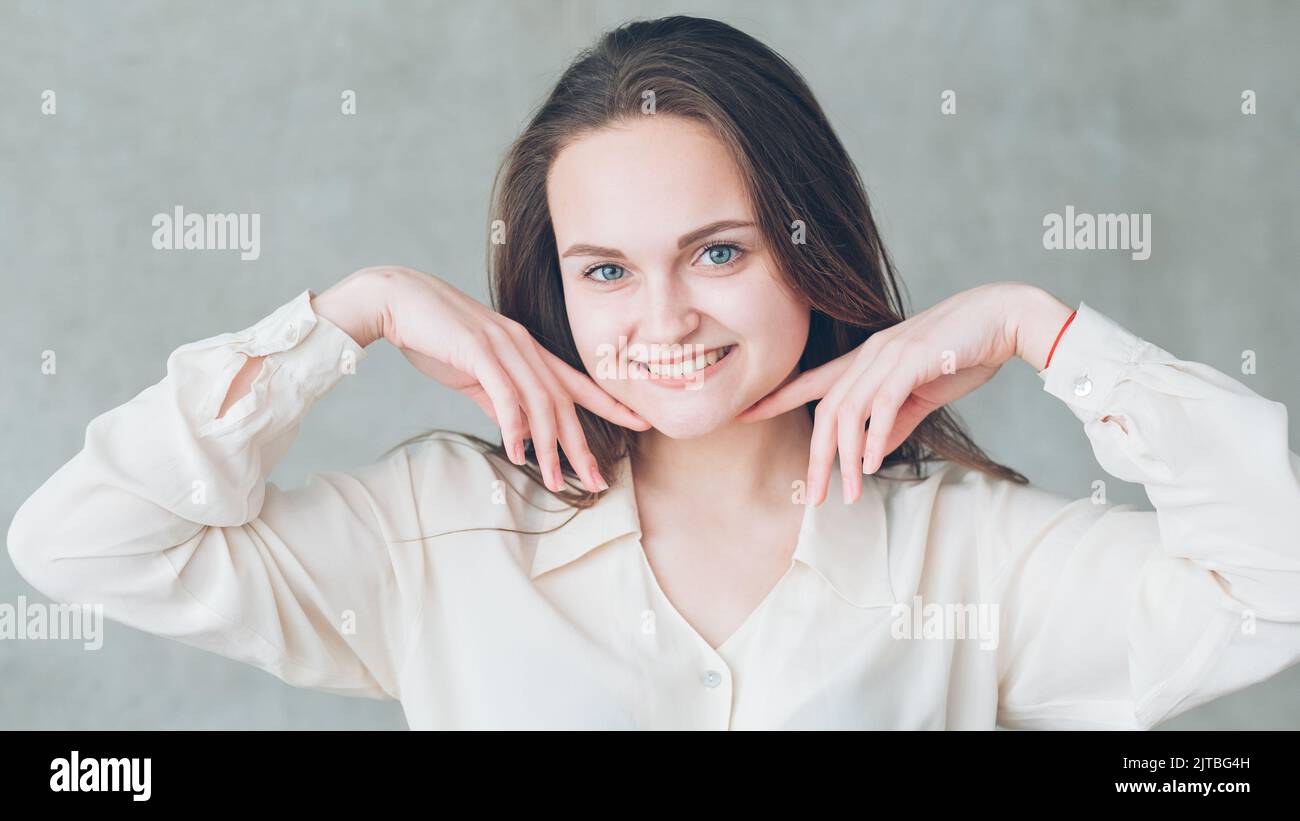 skin teeth care beautiful woman face smiling Stock Photo