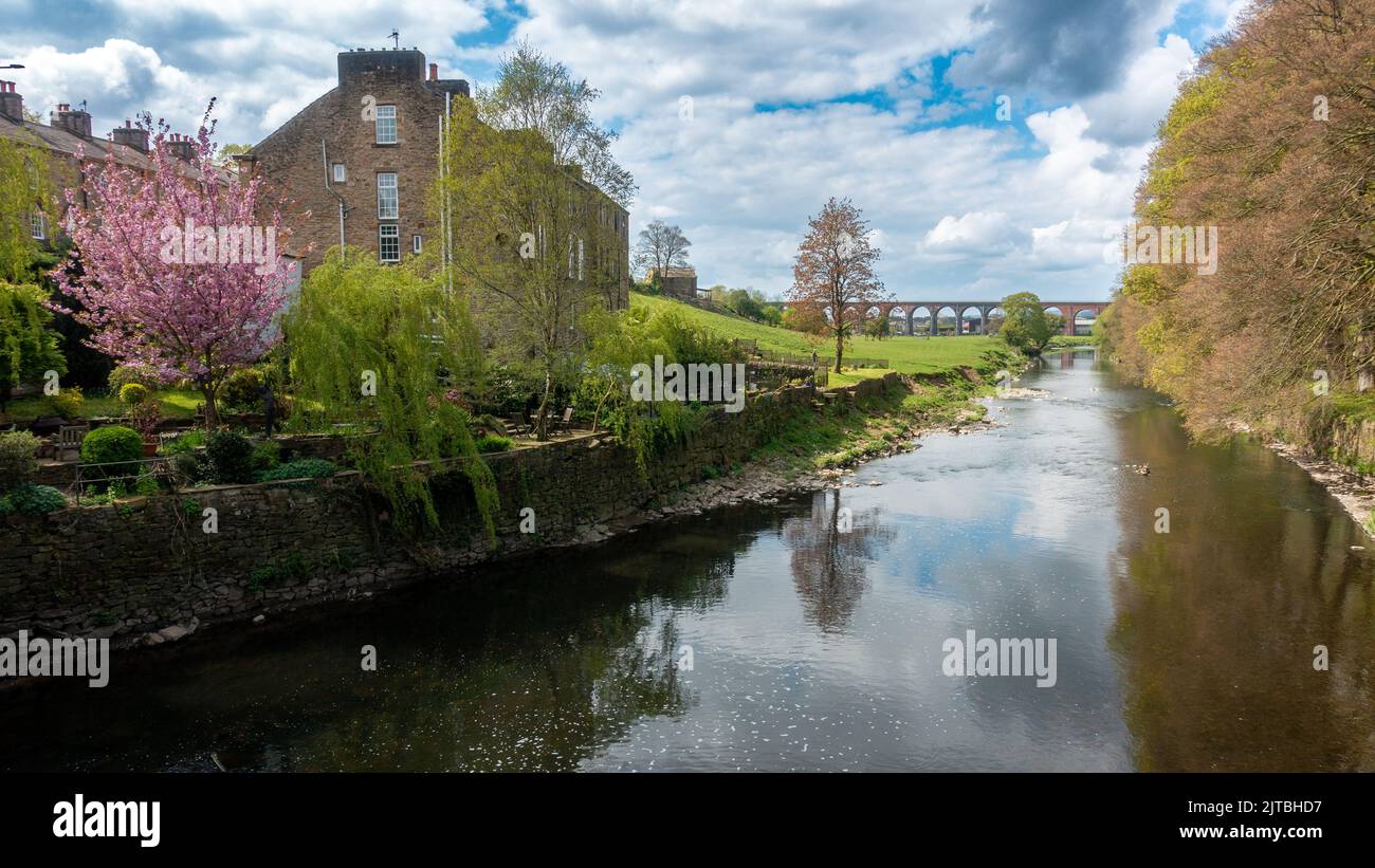 Views of the River Calder to the Whalley Viaduct a 48 span railway