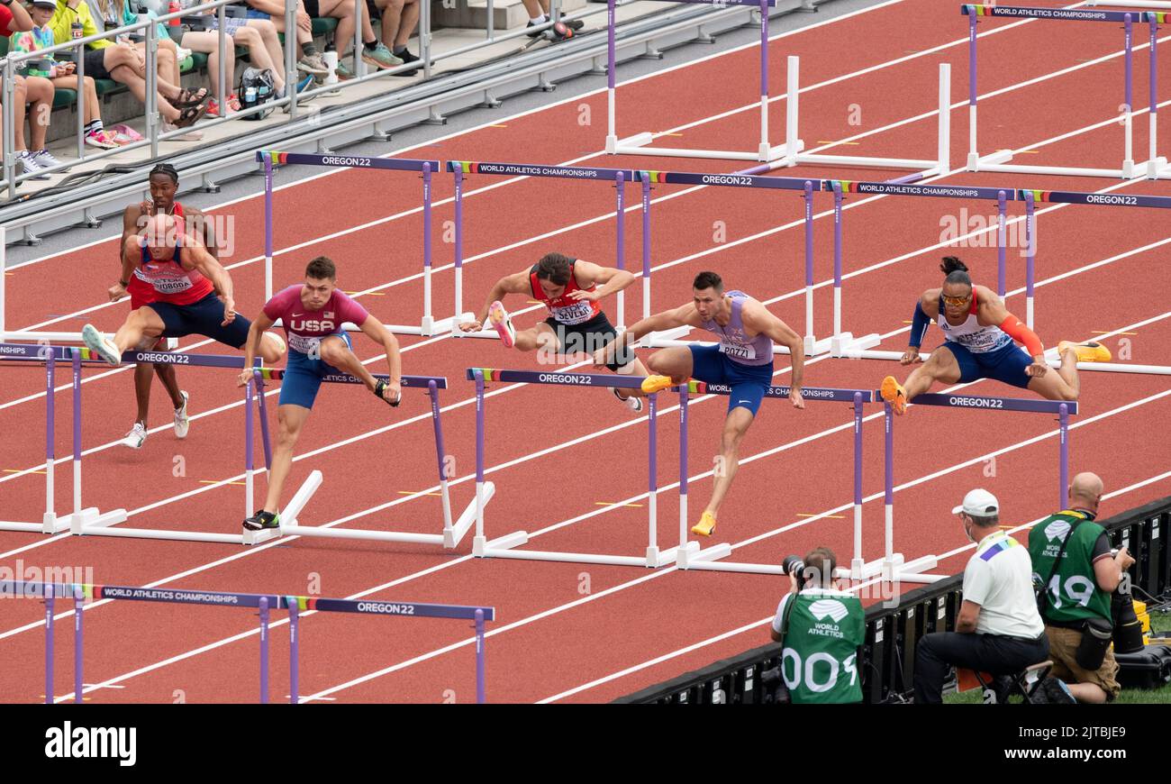 Men 110m Hurdles heat 1 at the World Athletics Championships, Hayward