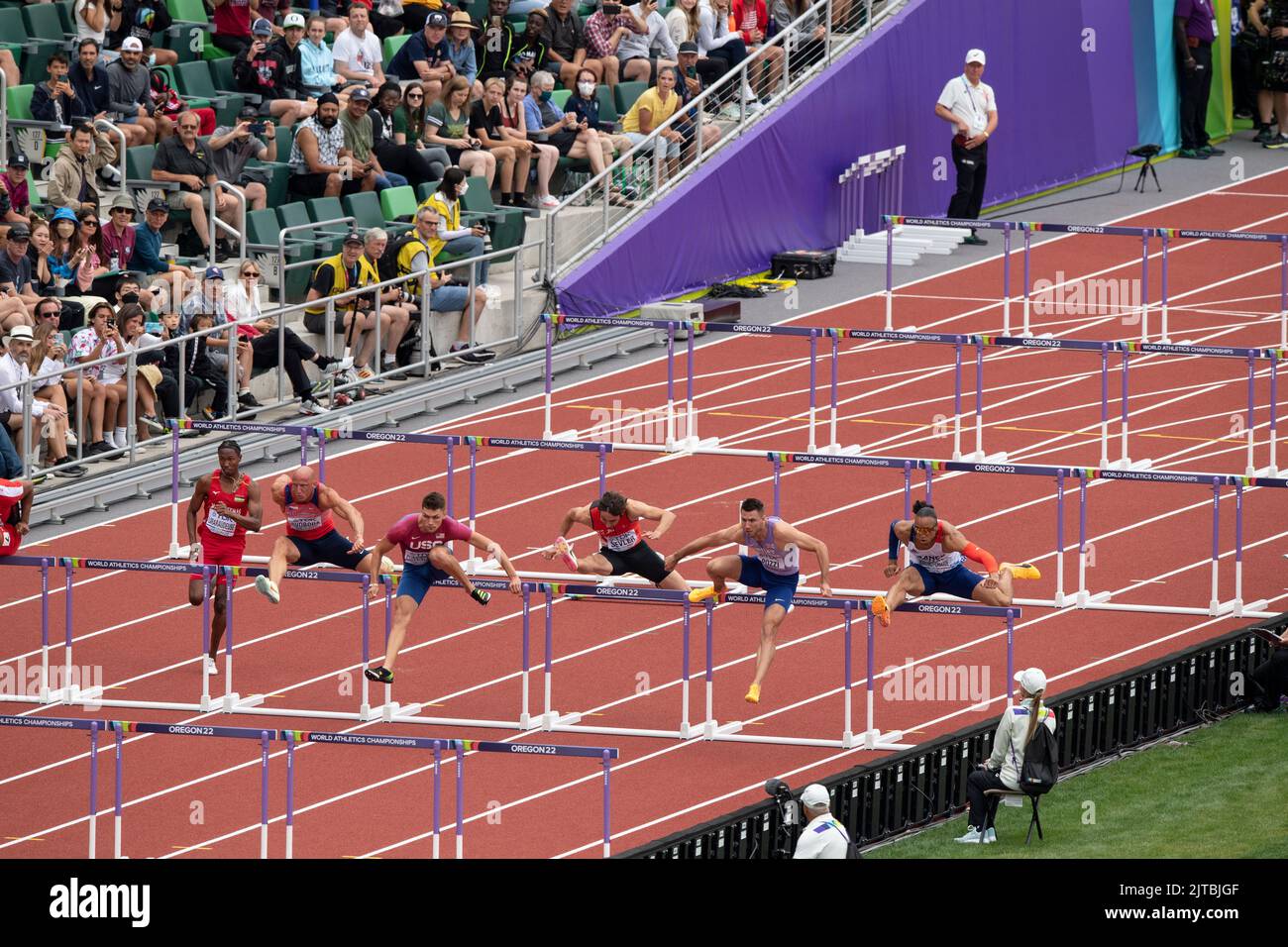 Men 110m Hurdles heat 1 at the World Athletics Championships, Hayward