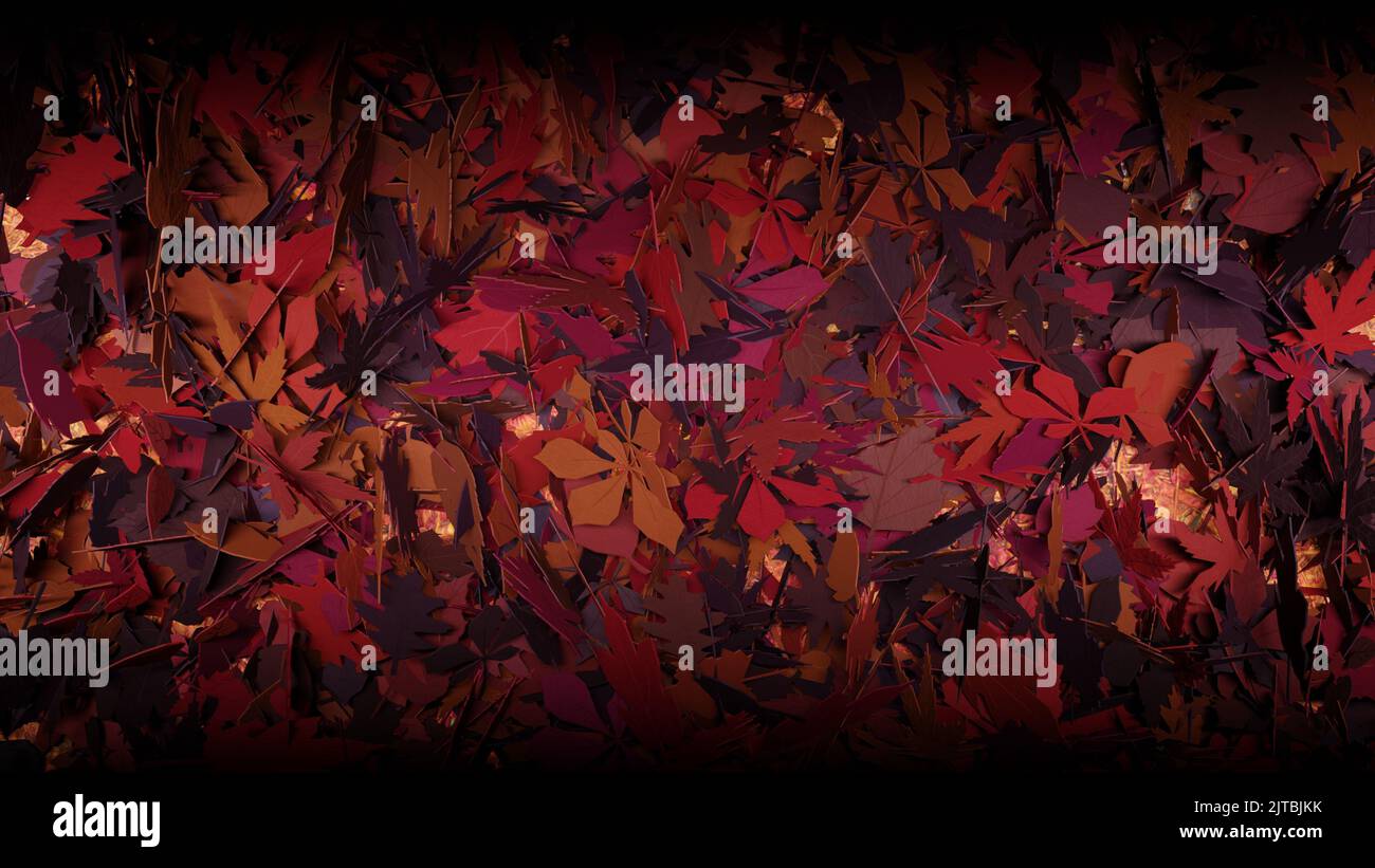 3d rendering. Leaves with red tones in the fall season. Wallpaper made ...
