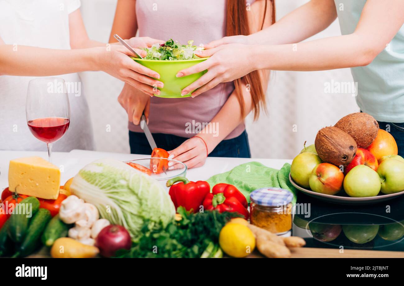 friends dieting together healthy eating habit Stock Photo