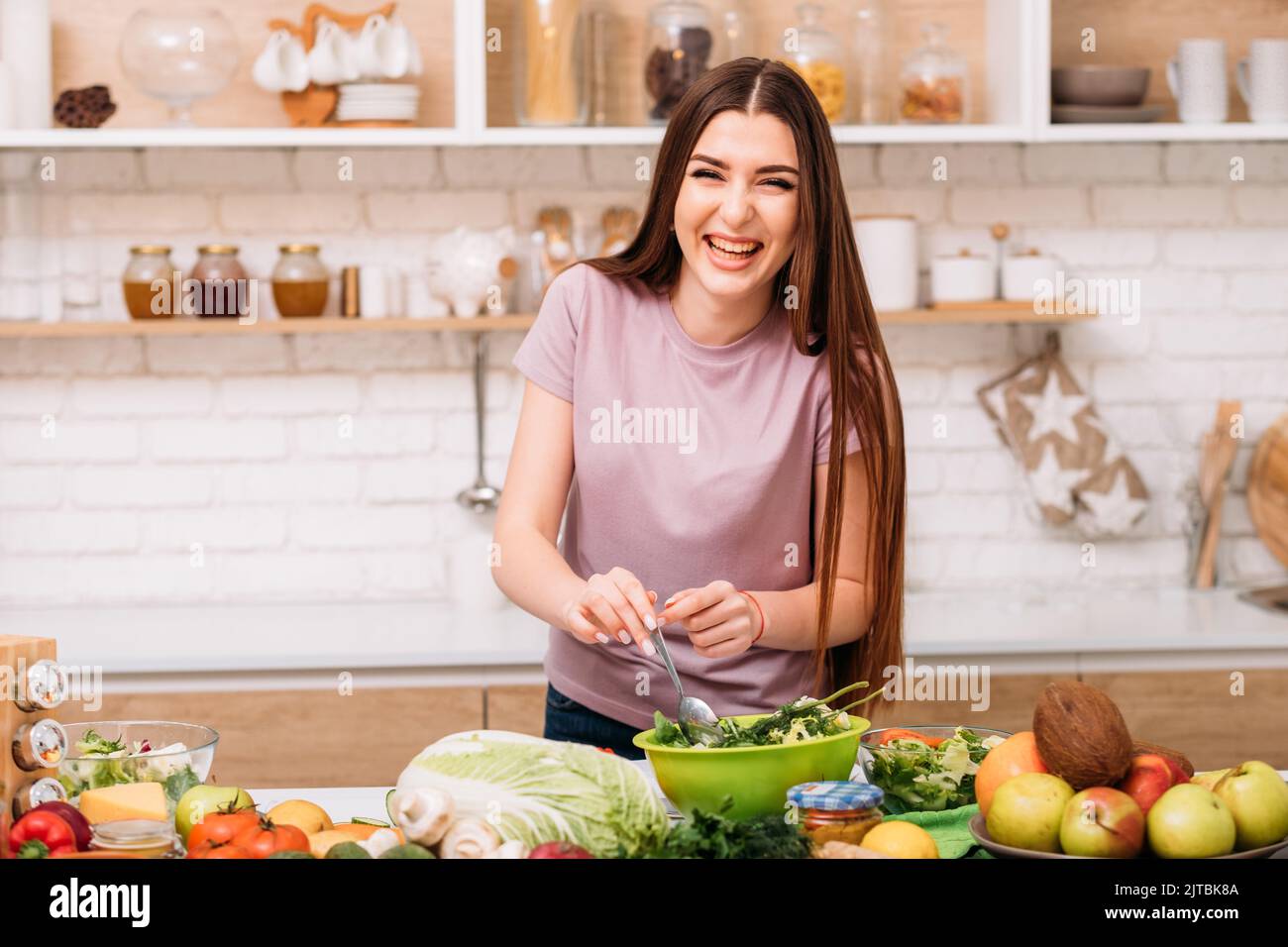 female cooking hobby lifestyle healthy whole food Stock Photo