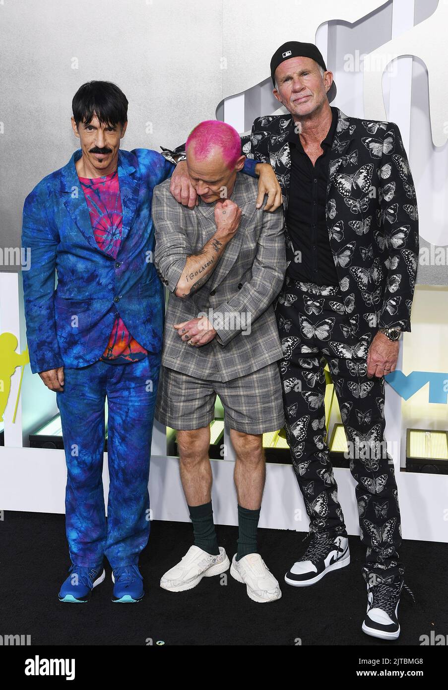 Newark, USA. 28th Aug, 2022. Anthony Kiedis, Flea, and Chad Smith of