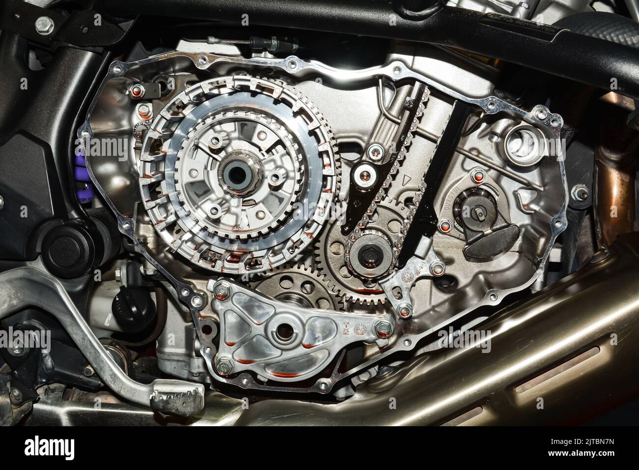 1100 CC motorcycle engine, clutch, synth and gears Africa Twin Stock Photo Alamy