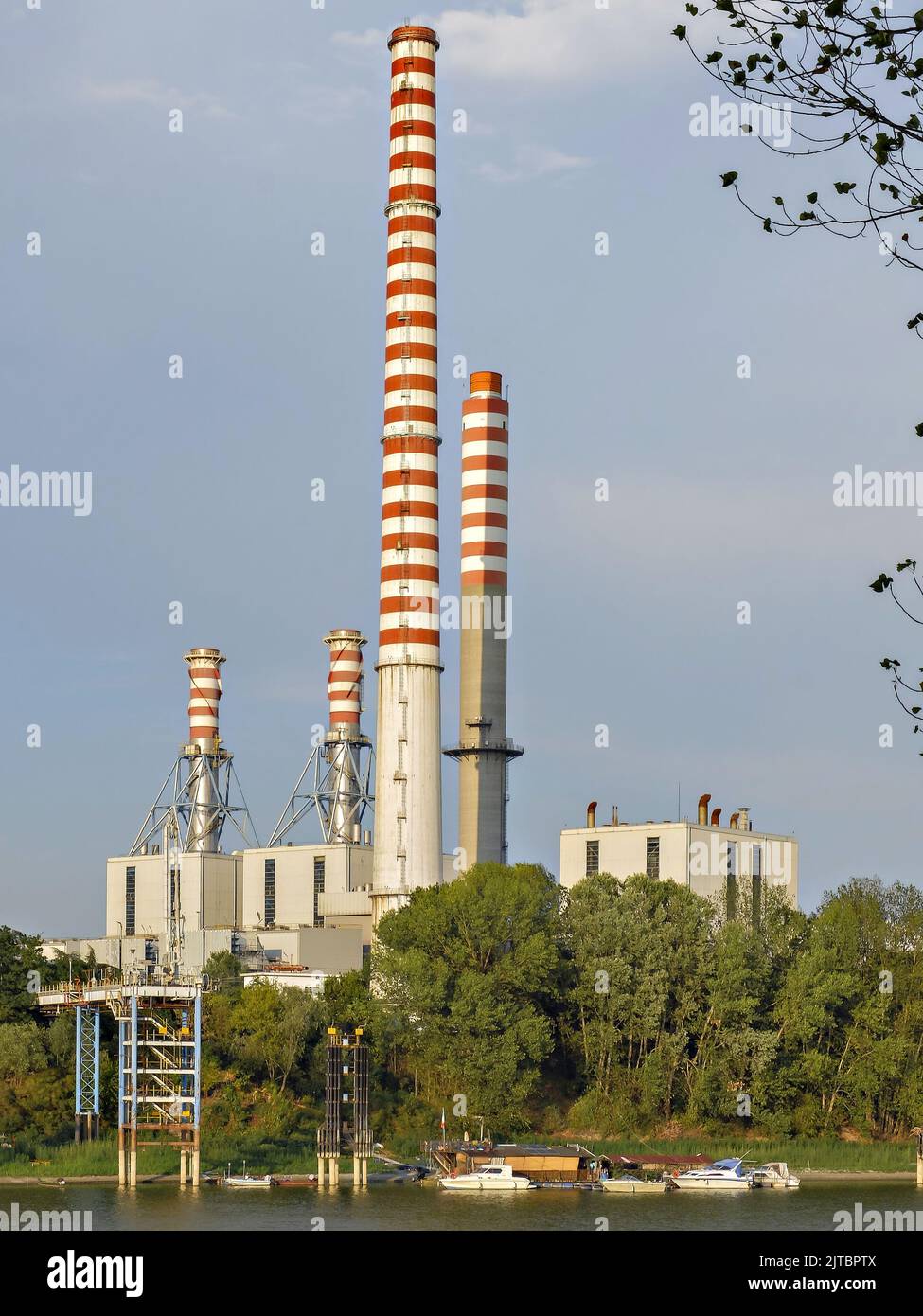 Italy, Lombardy. Thermal power plant along the banks of the Po river, Italy. Stock Photo