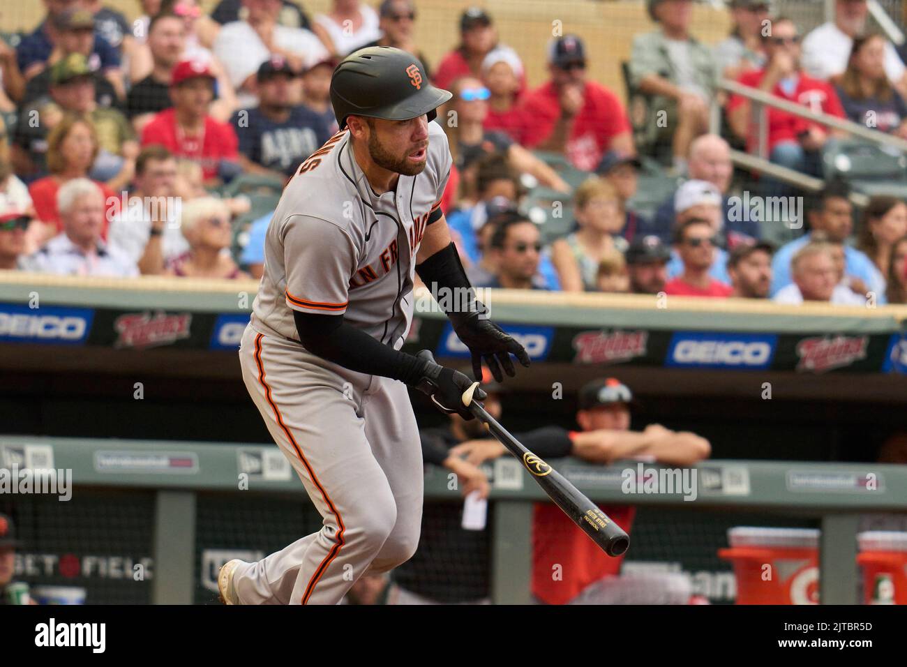 Minneapolis, US, August 28 2022: San Francisco catcher Austin Wynns (14 ...