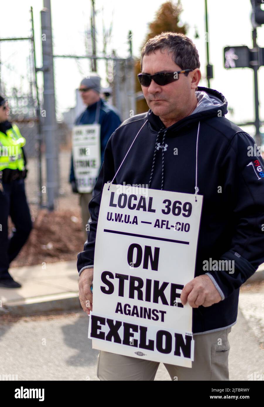The workers in Boston walk the picket line during a worker's strike