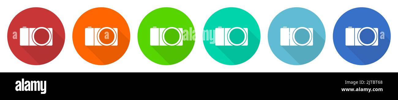 Mirrorless camera, photography icon set, flat design vector ...