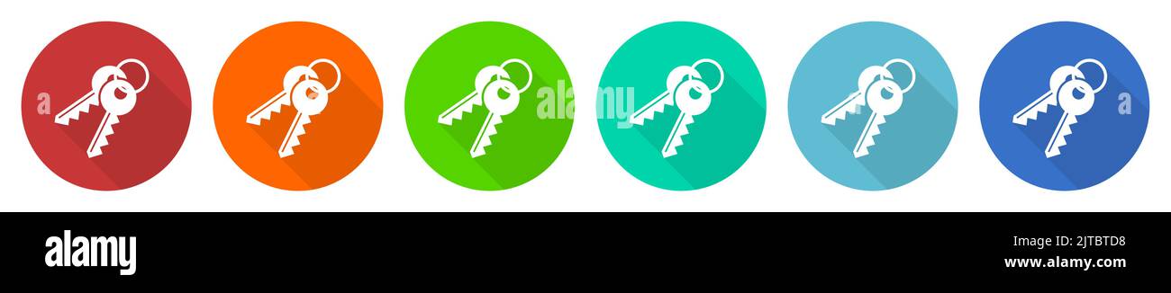 Keys icon set, flat design vector illustration in 6 colors options for ...