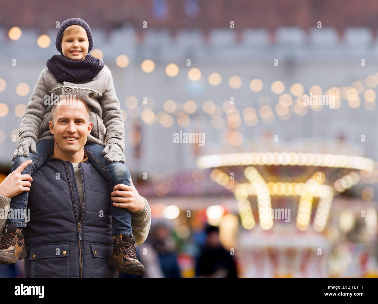 happy father with little son at christmas market Stock Photo - Alamy