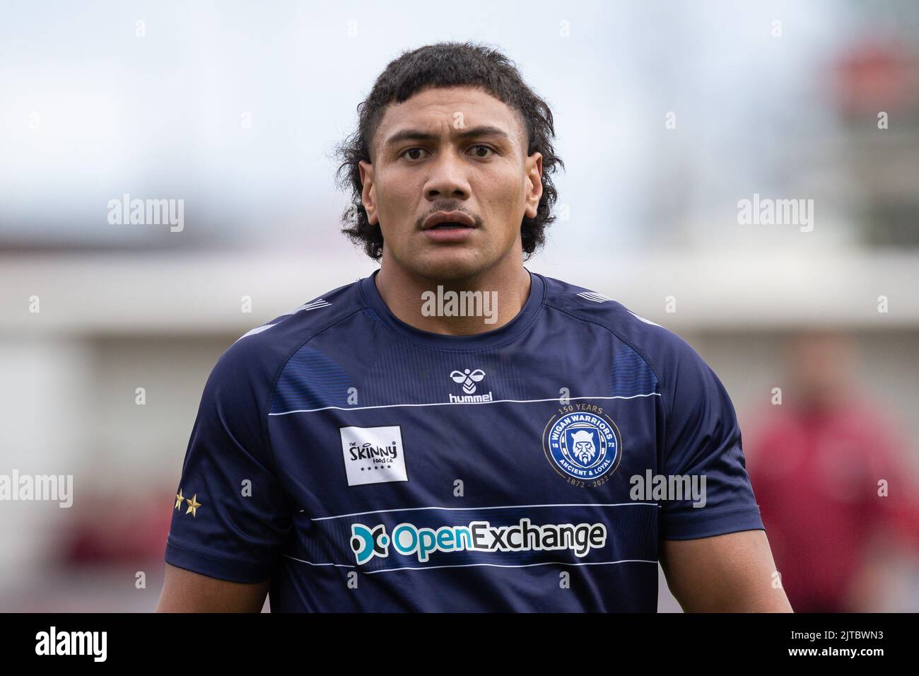 Kingston Upon Hull, UK. 29th Aug, 2022. Patrick Mago #10 of Wigan Warriors during the pre match warm up in Kingston upon Hull, United Kingdom on 8/29/2022. (Photo by James Heaton/News Images/Sipa USA) Credit: Sipa USA/Alamy Live News Stock Photo