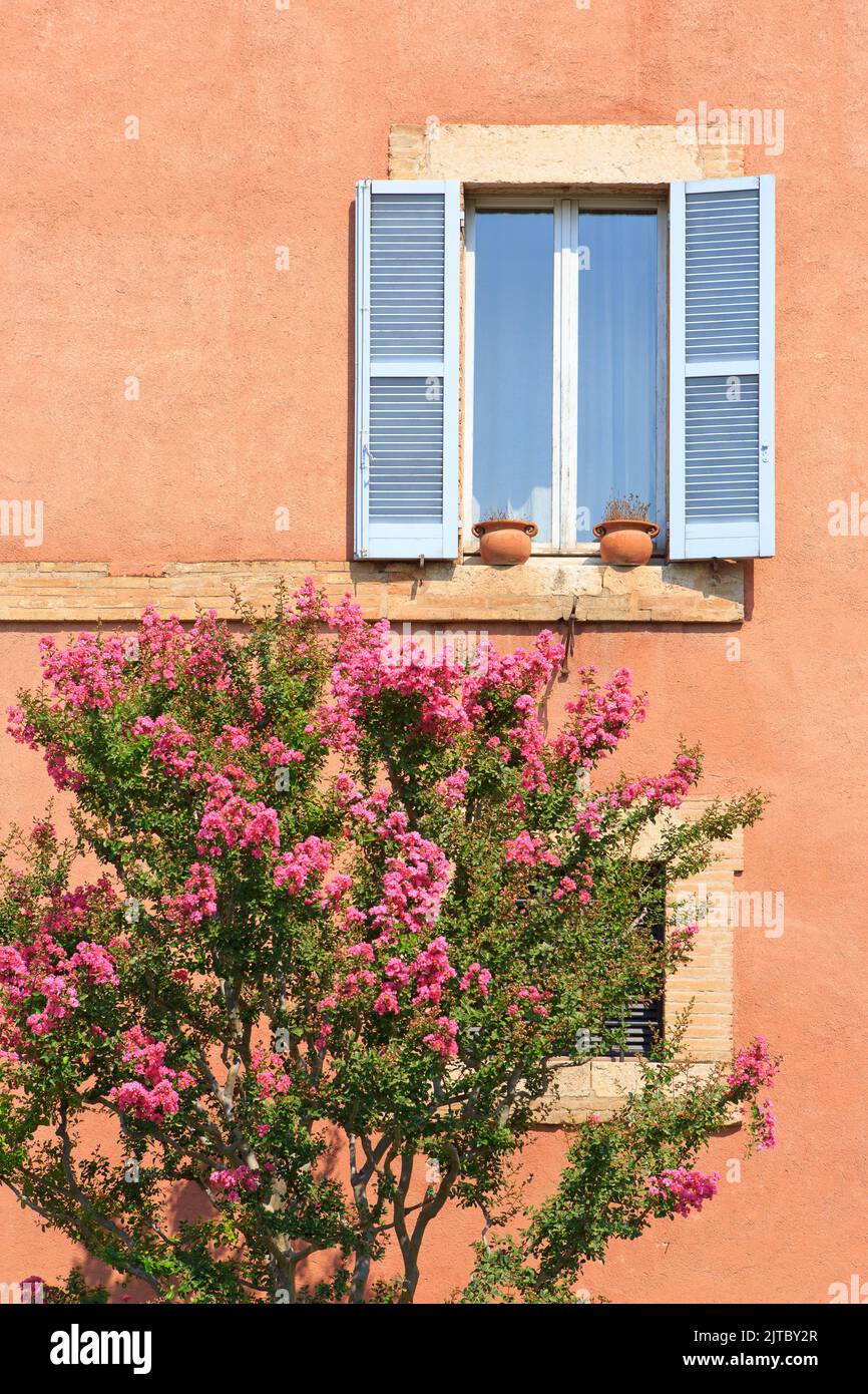 Facade of a traditional Italian house in Assisi (province of Perugia