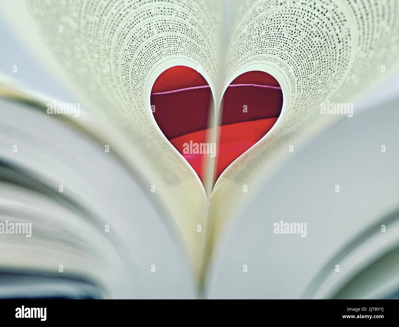 A closeup shot of book pages shaped like a heart perfect for