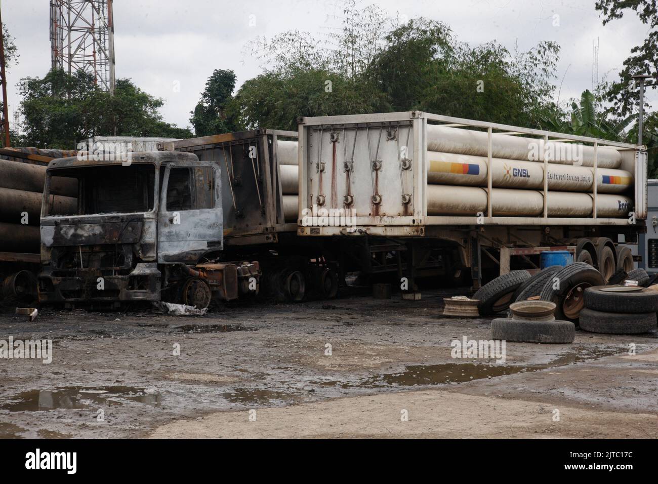 Ogun State, Nigeria. 29th August 2022. A gas explosion at a plant near the Redeemed Christian Church of God (Redemption Camp) along the Lagos-Ibadan Expressway, Ogun State, Nigeria. Stock Photo