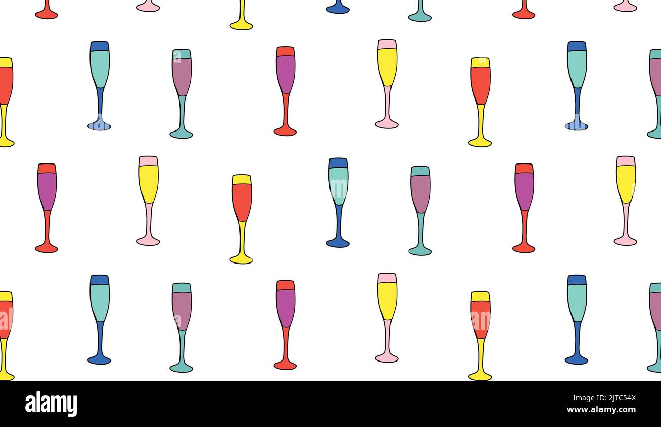 Champagne Glass Flute. Hand Drawing Vector Illustration Alcoholic Drink