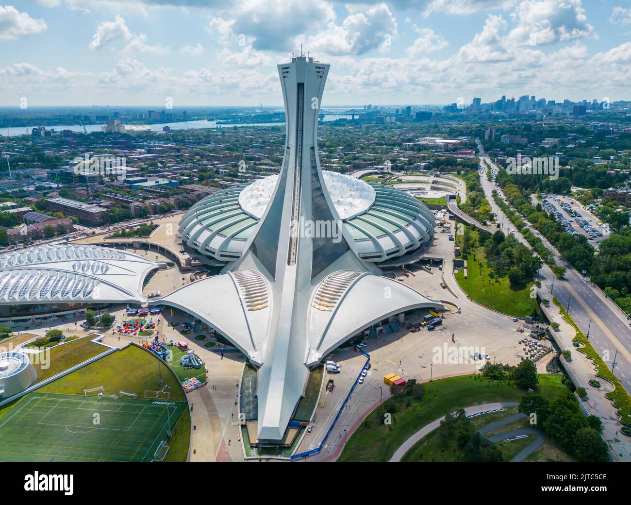 Aerial view of Montreal Olympic stadium Stock Photo