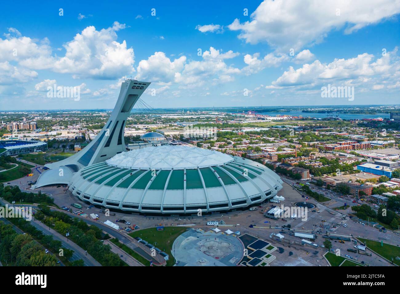 Aerial view of Montreal Olympic stadium Stock Photo