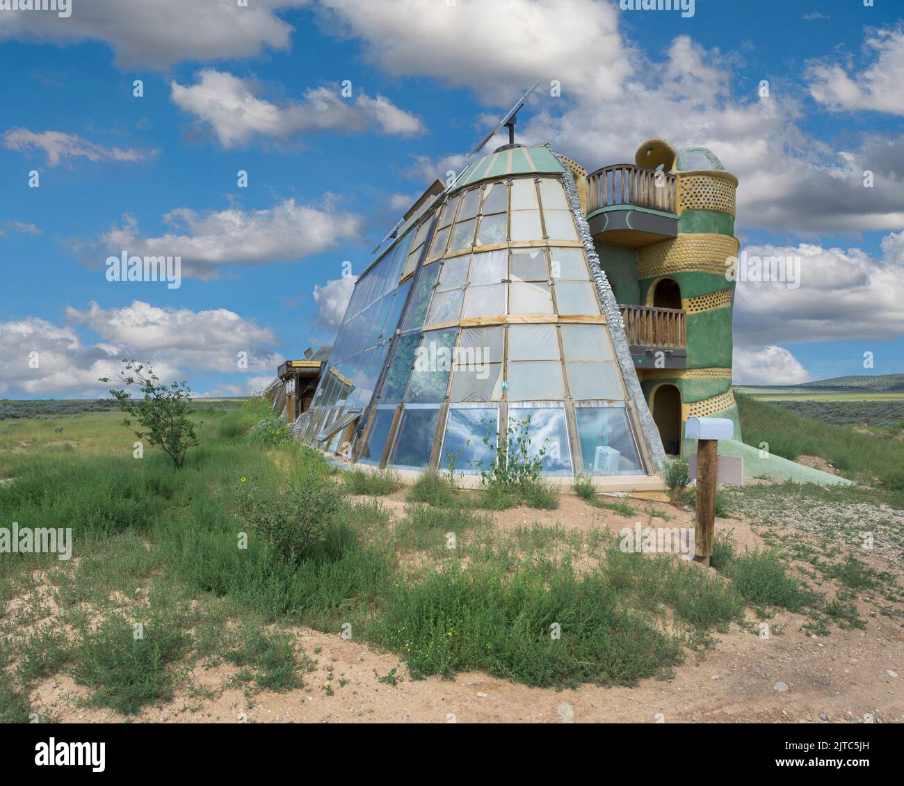 Earthship biosphere house in the desert in Tres Piedras near Taos, New