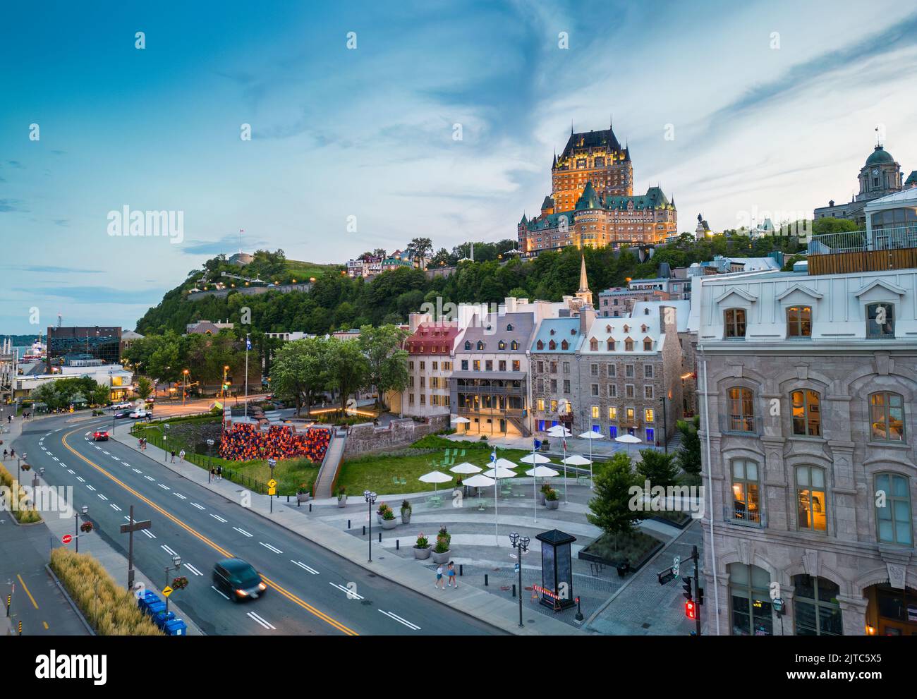 Quebec City at blue hour, aerial view Stock Photo