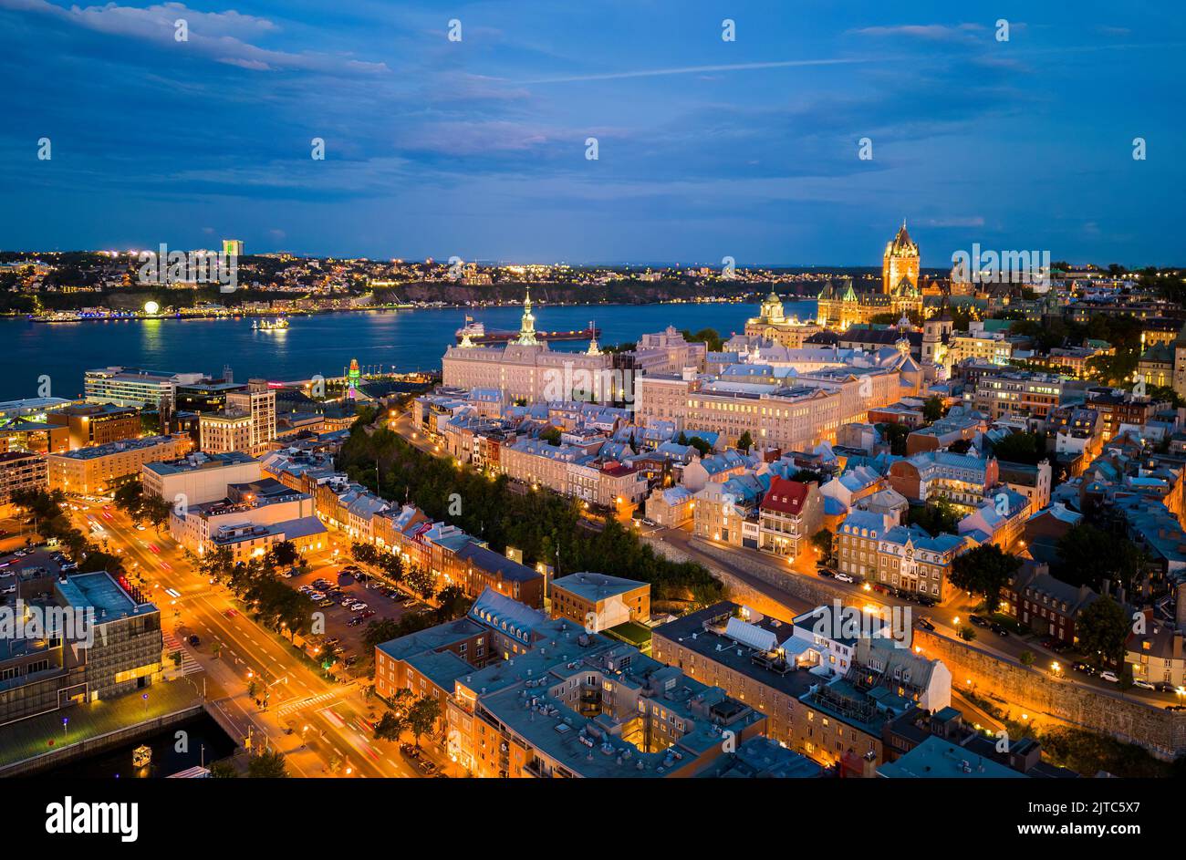 Quebec City at blue hour, aerial view Stock Photo
