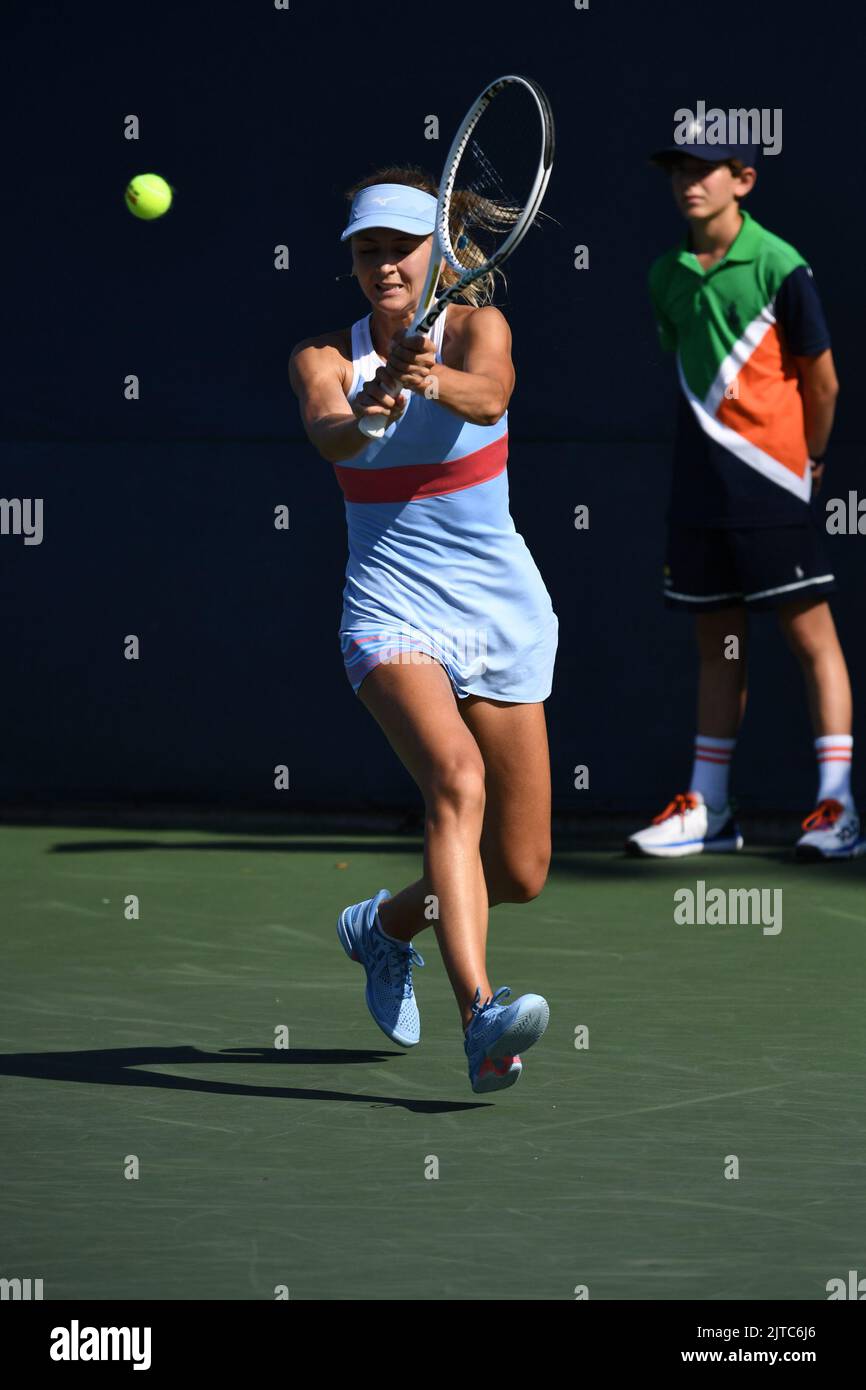 Belgian Maryna Zanevska  pictured in action during the match between Belgian Goffin and Italian Musetti in the first round of the men's singles tournament, at the US Open Grand Slam tennis tournament, at Flushing Meadow, in New York City, USA, Monday 29 August 2022. BELGA PHOTO TONY BEHAR Stock Photo