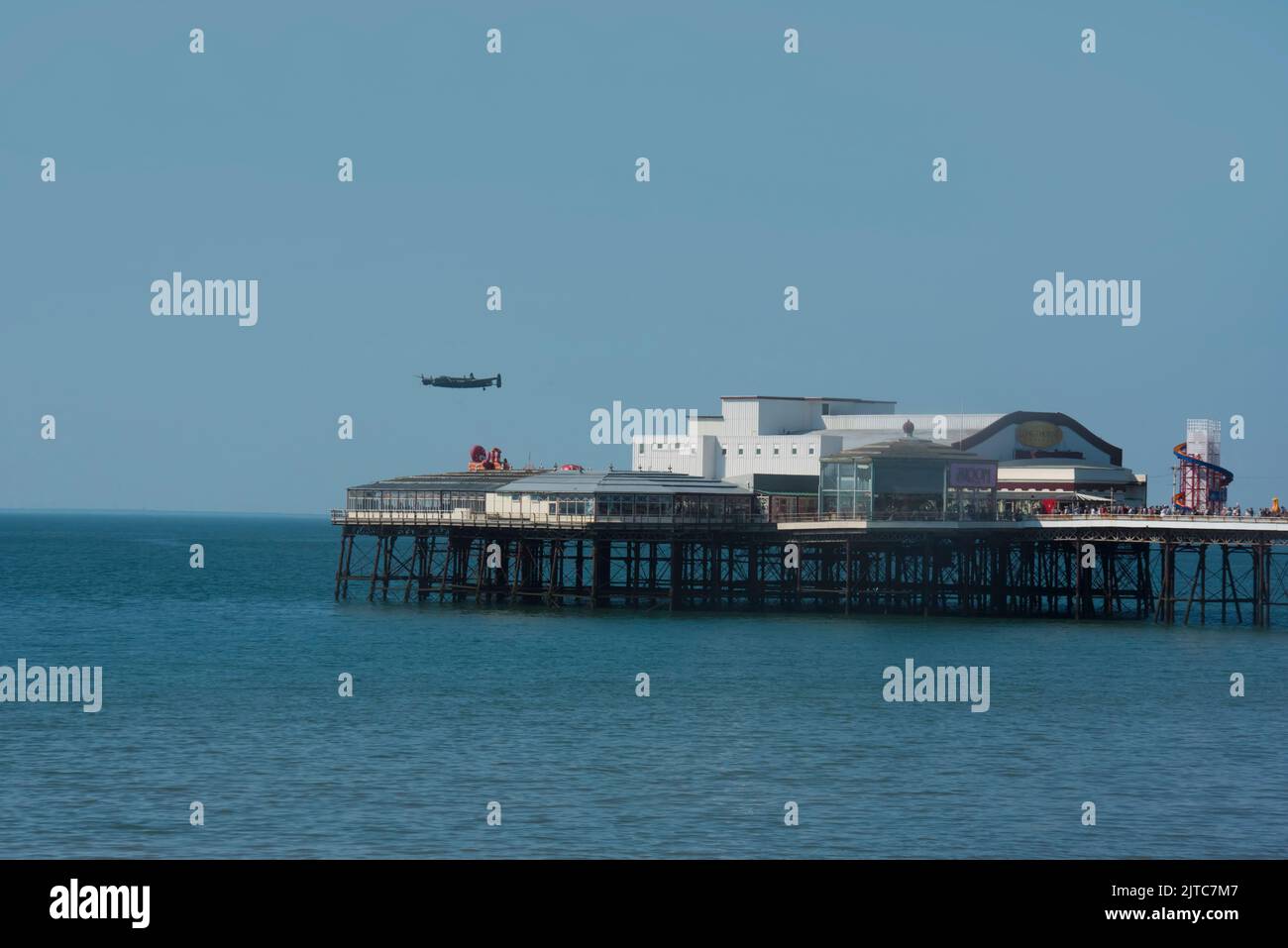 RAF BBMF (Battle Of Britain Memorial Flight) Plane flying over North Pier in Blackpool as part of Blackpool Air Show, August 13th, 2022 Stock Photo