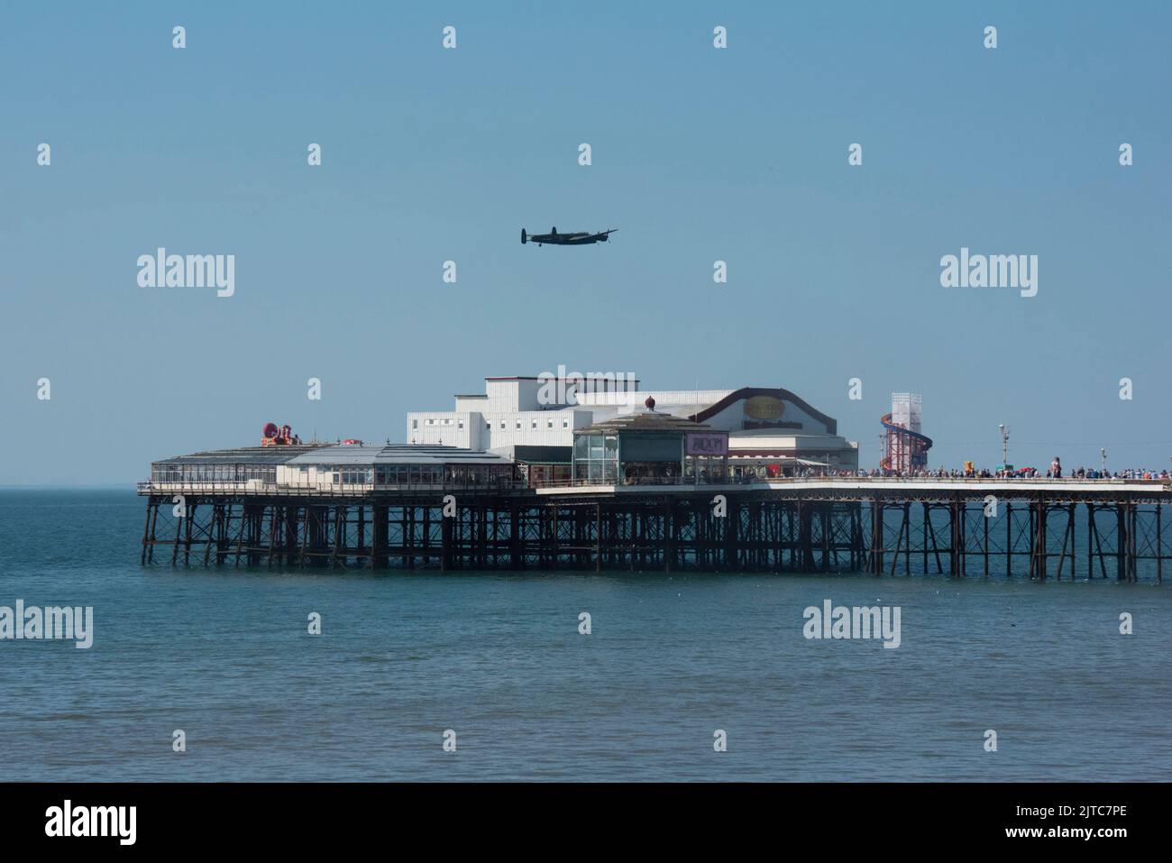 RAF BBMF (Battle Of Britain Memorial Flight) Plane flying over North Pier in Blackpool as part of Blackpool Air Show, August 13th, 2022 Stock Photo