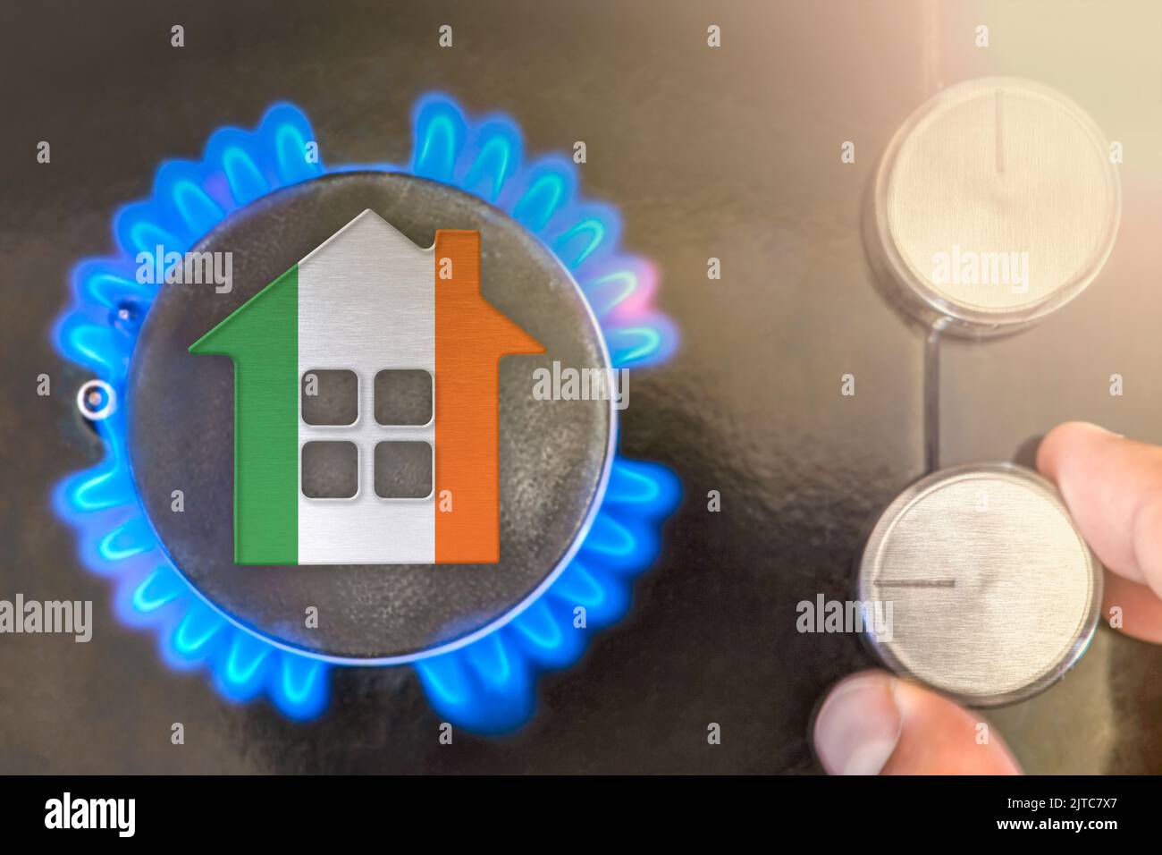 Heating season or gas use in Ireland. Concept, model of a house stands
