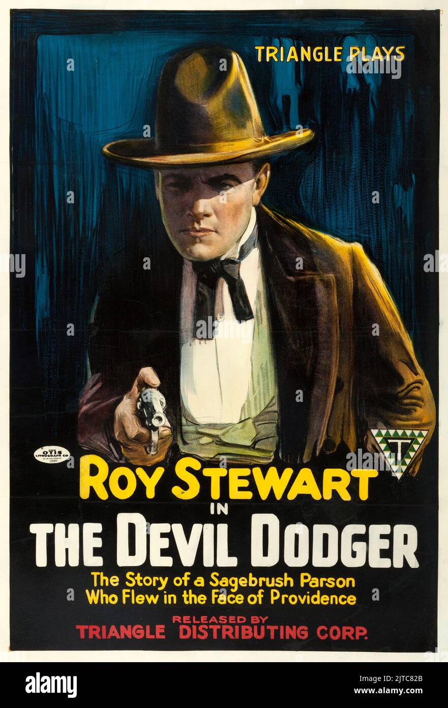 Old Western Movie - Vintage film poster - The Devil Dodger (Triangle, 1917) Roy Stewart Stock Photo