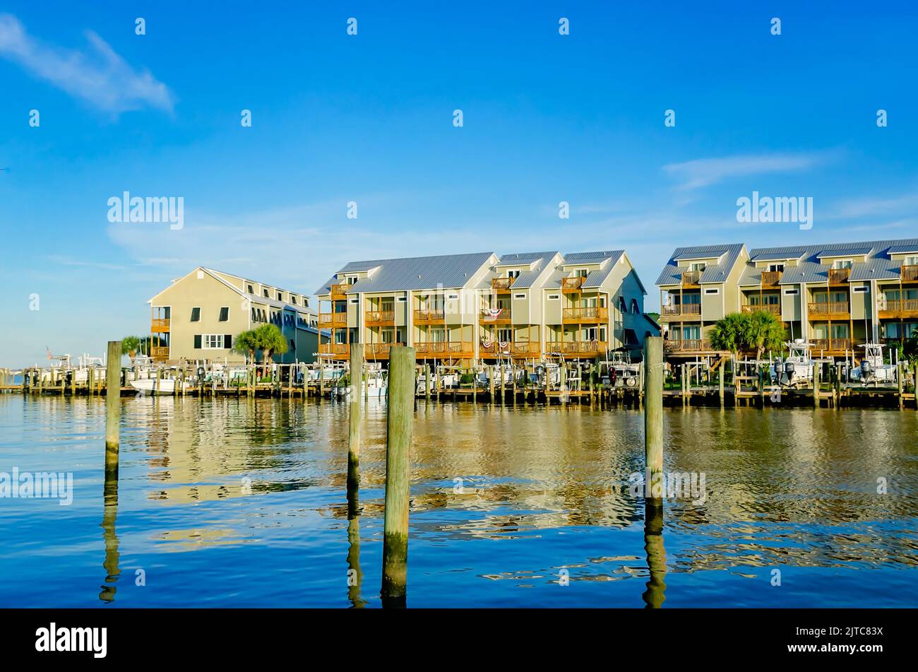 Pass Chateau Harbor Homes are pictured from Dauphin Island Marina, Aug