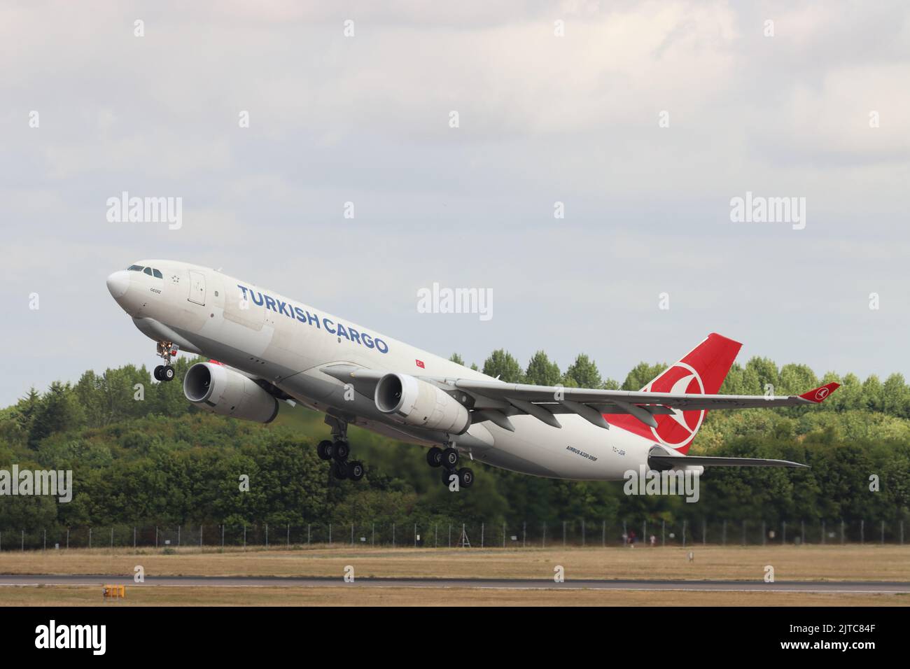 Turkish Cargo, Airbus A330, TC-JDR, departing London Stansted Airport. Essex, UK Stock Photo