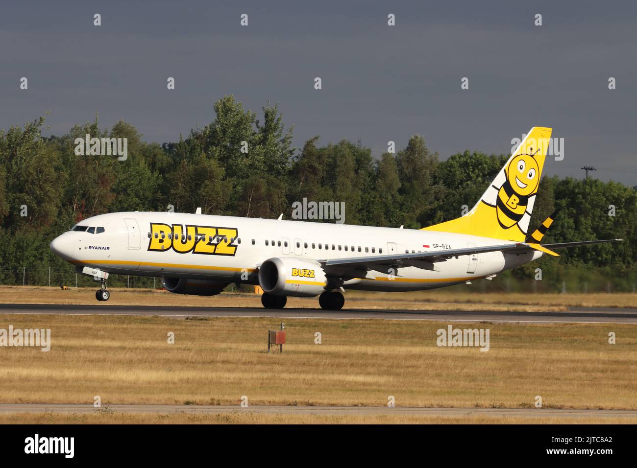 Buzz Air, Boeing 737 SP-RZE, departing London Stansted Airport, Essex, UK Stock Photo