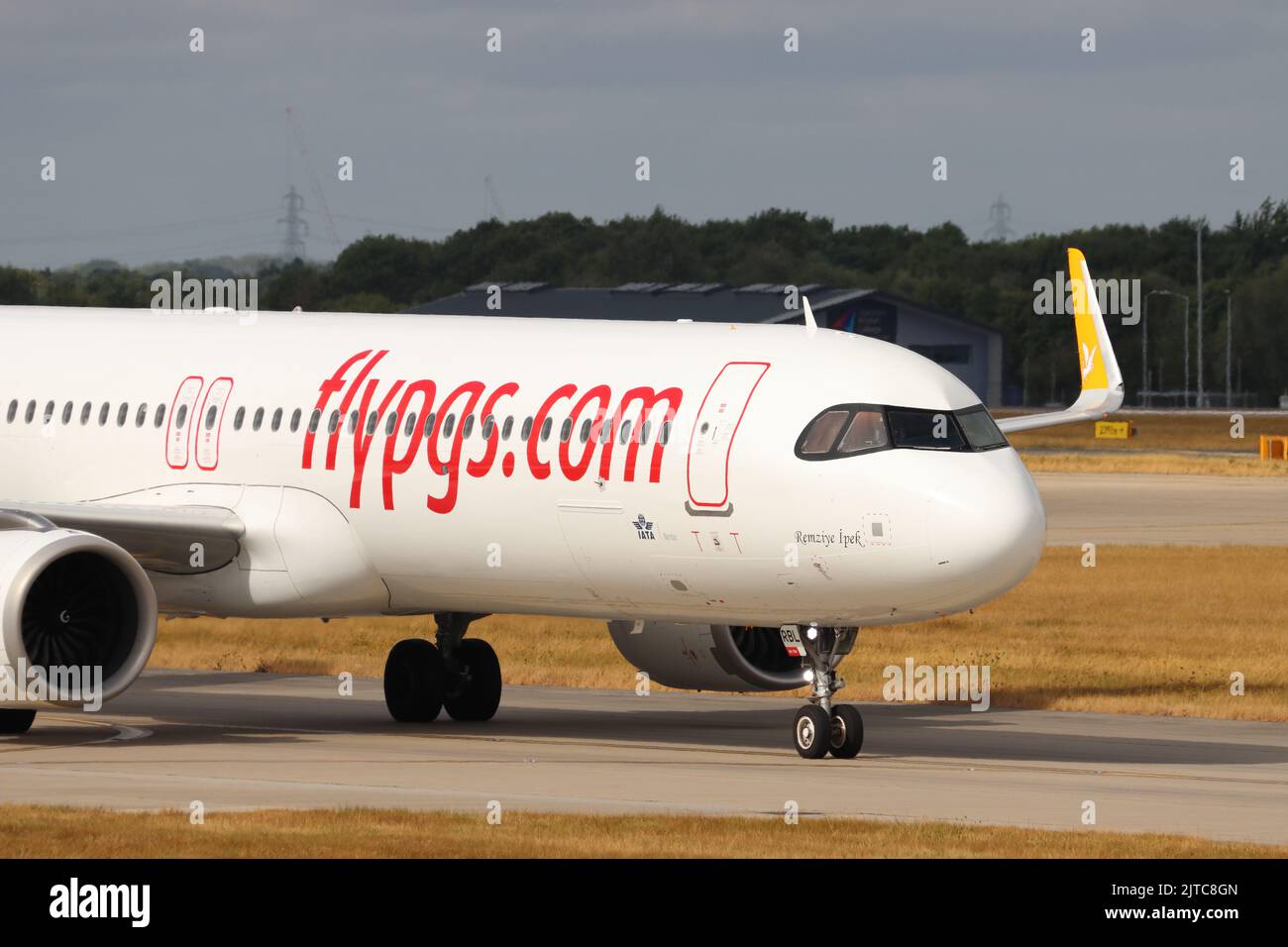 Pegasus Airways, Airbus A321 TC-RBL, arriving at London Stansted Airport, Essex, UK Stock Photo