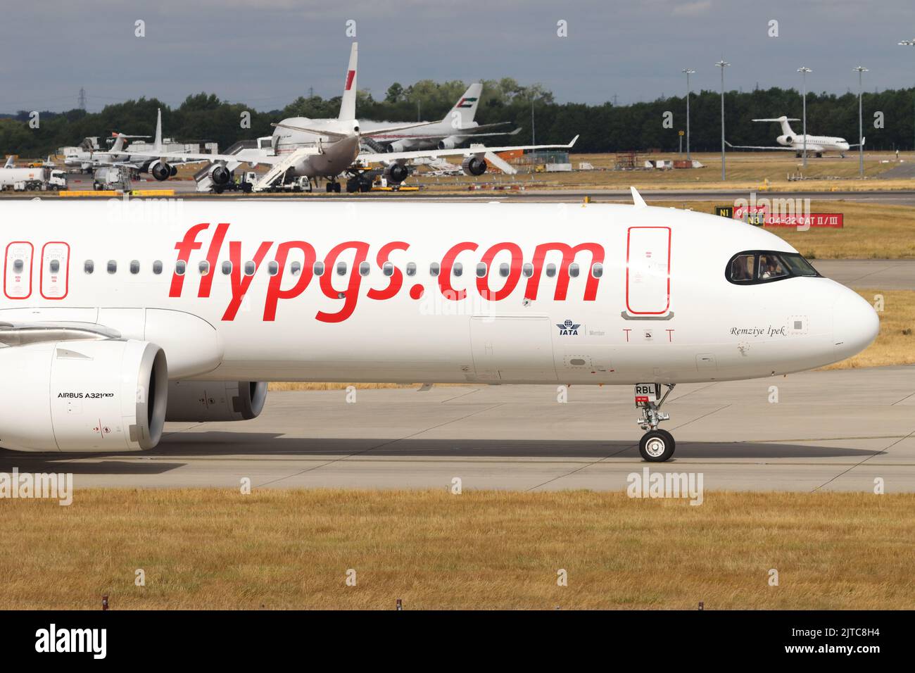 Pegasus Airways, Airbus A321 TC-RBL, arriving at London Stansted Airport, Essex, UK Stock Photo