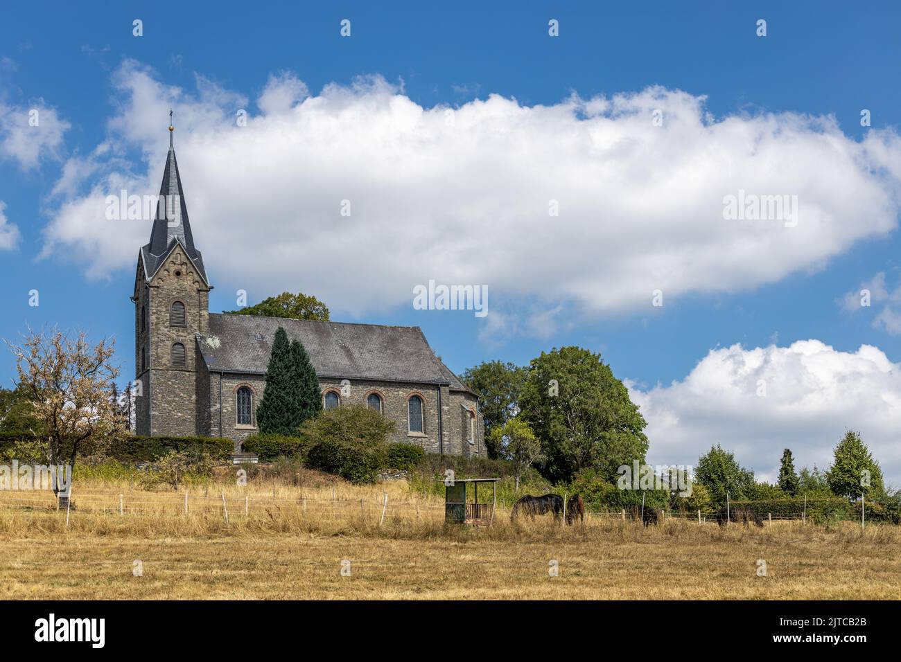Protestant parish church in Kirburg from the 19th century, Westerwald mountain range, Rhineland-Palatinate, Germany Stock Photo