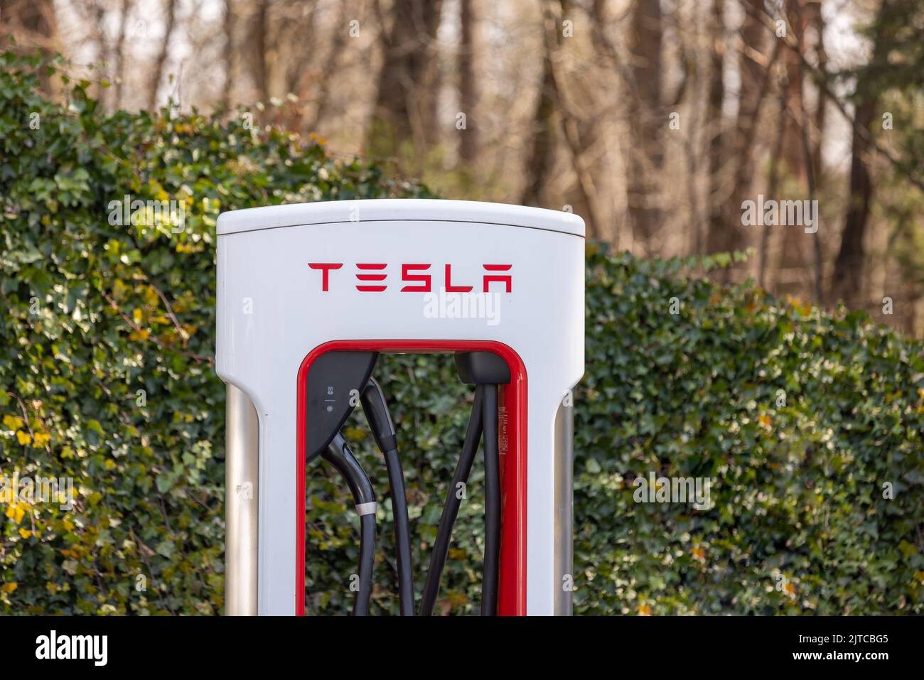 Slovenia, Ljubljana - March 26 2022: Electric car Tesla charging at ...