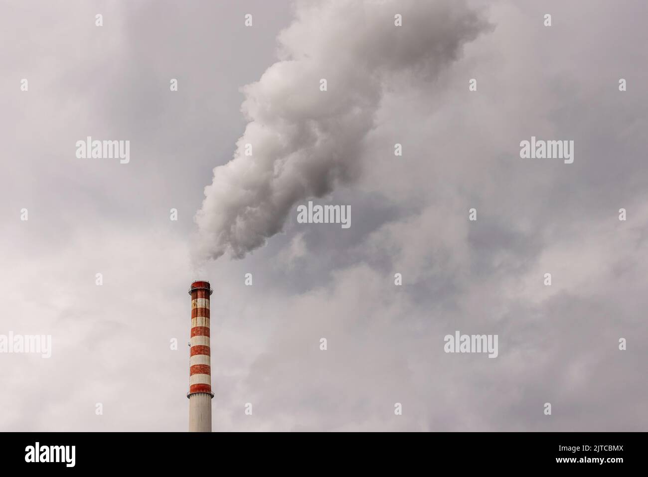 Thermal power plant cooling tower releasing smoke and co2 rich