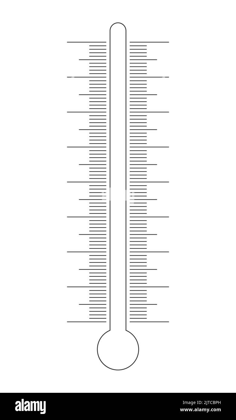 Vertical thermometer scale with glass tube silhouette. Graphic template for weather meteorological measuring temperature tool. Vector outline illustration Stock Vector