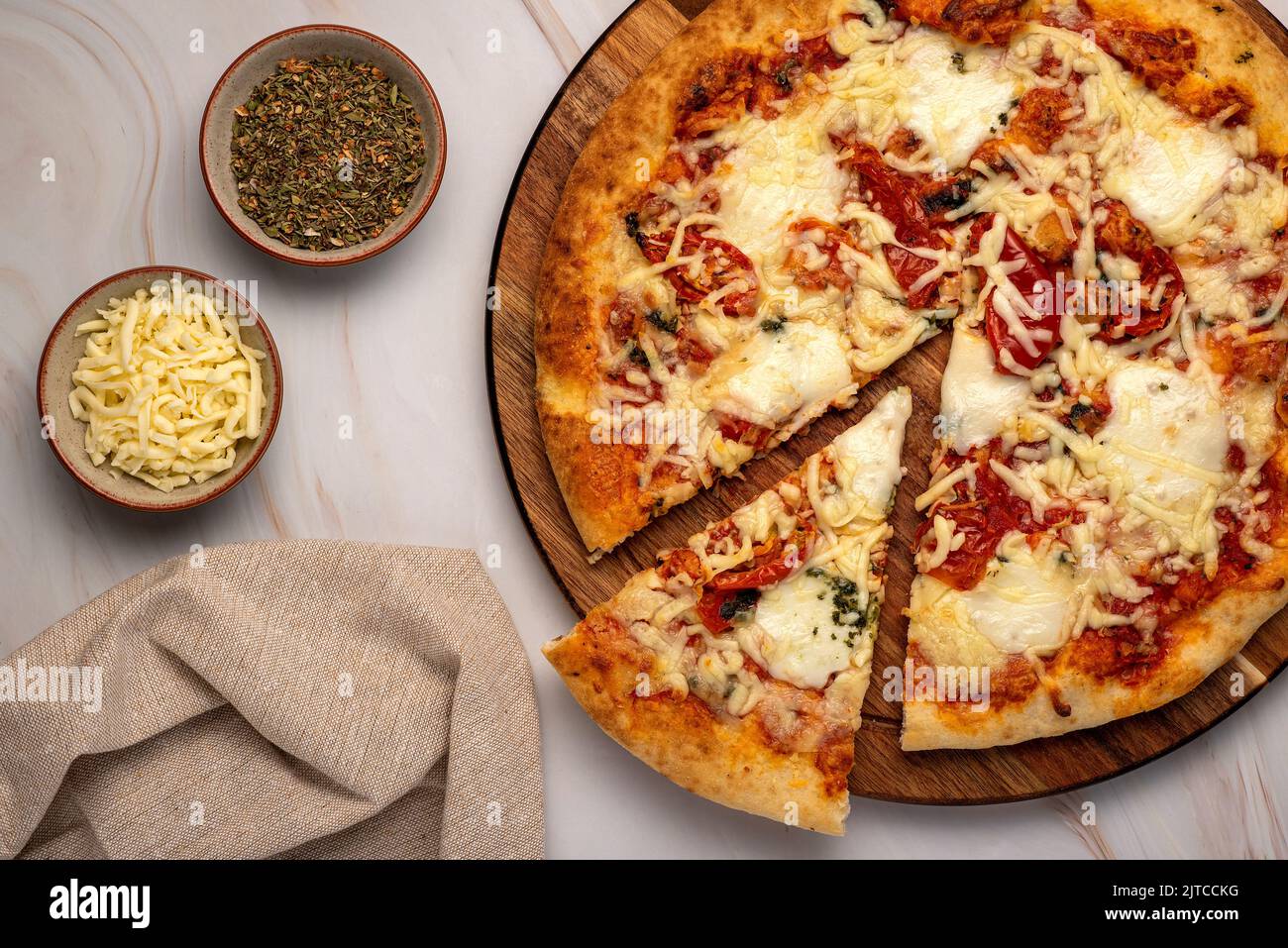 Food photography of pizza, cheese, mozzarella, parmesan, cheddar Stock