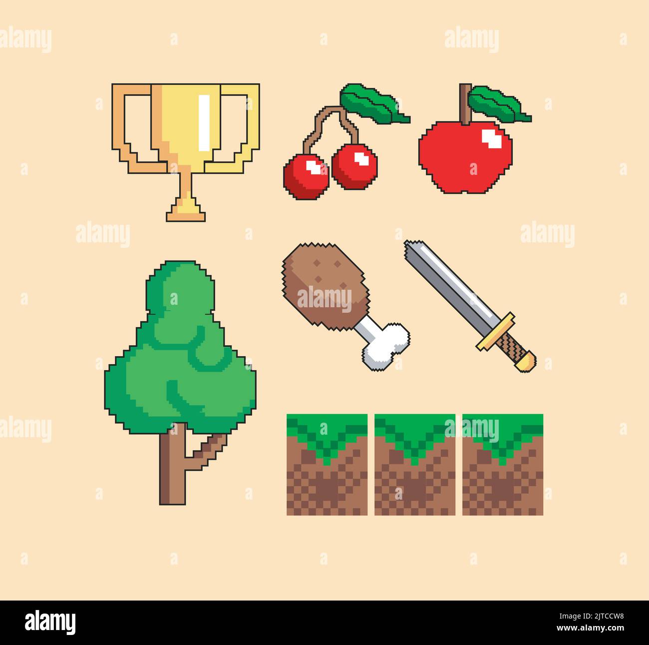 seven pixel art style icons Stock Vector