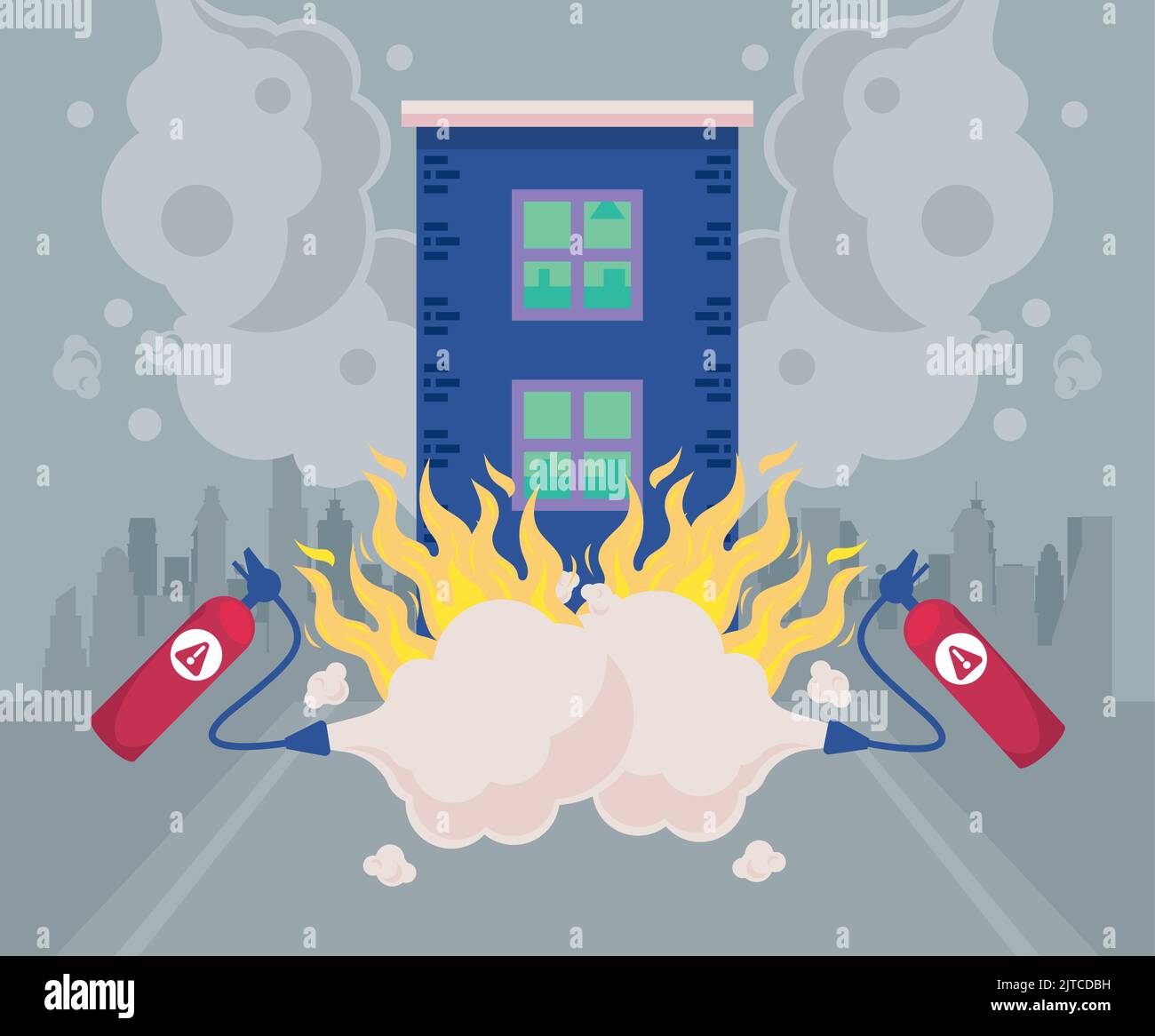 building onfire with extinguisher Stock Vector Image & Art - Alamy