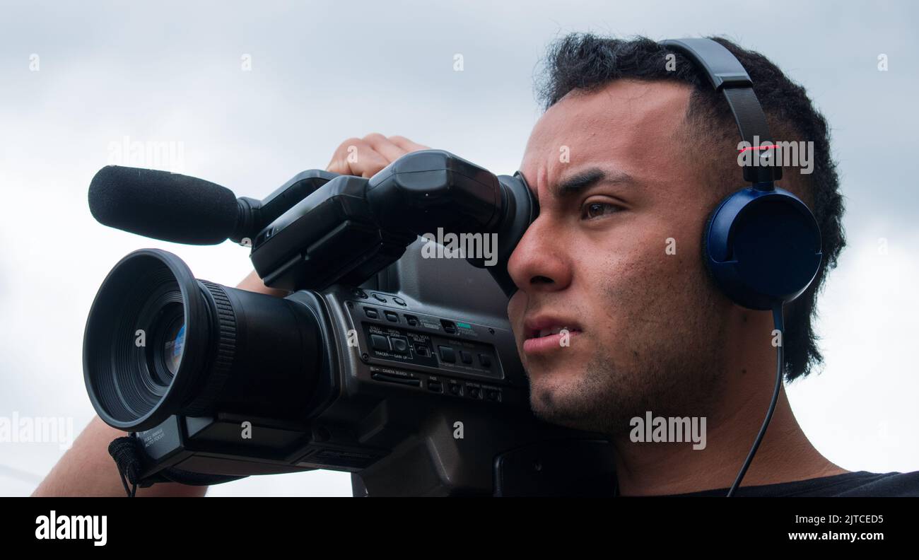 Filming interview old man hires stock photography and images Alamy