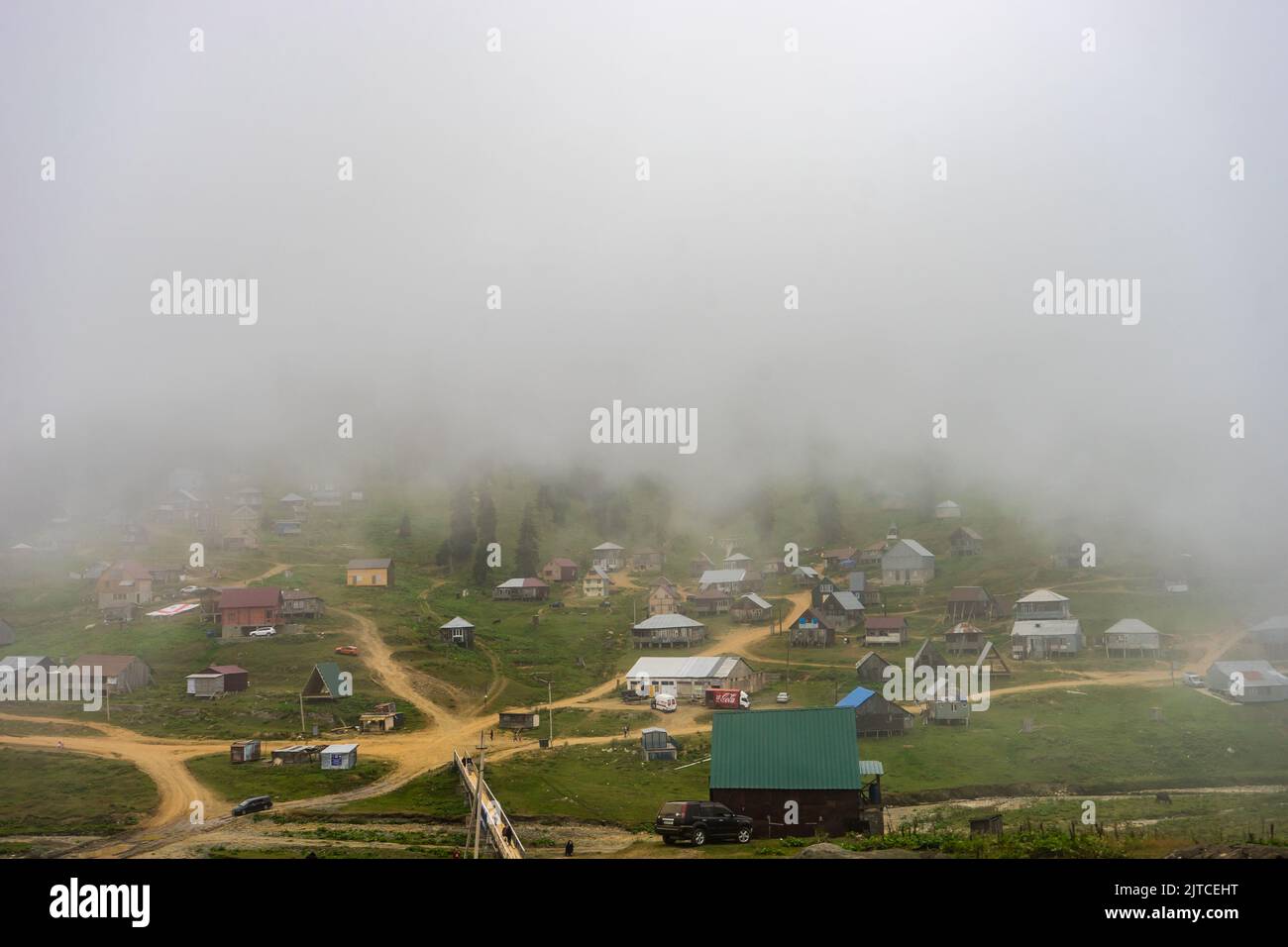 Old houses of Bakhmaro resort in georgian region Guria Stock Photo