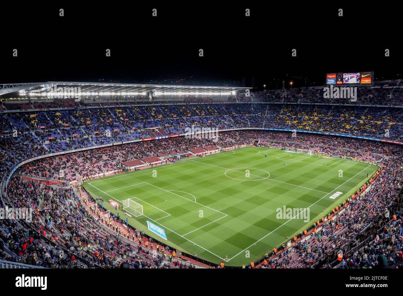 Soccer match at Camp Nou in Barcelona , the stadium of F.C.Barcelona Stock Photo