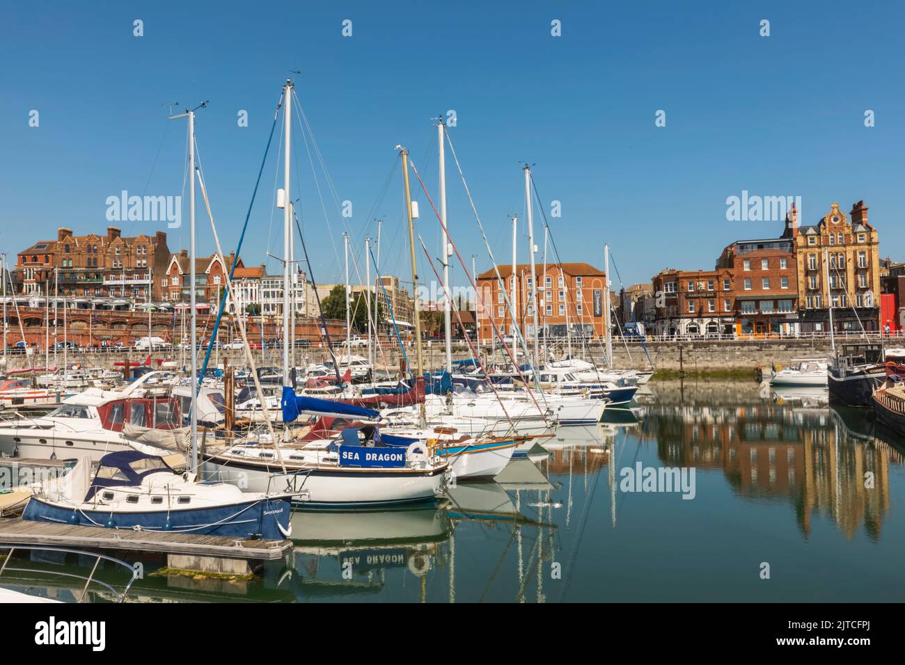 England, Kent, Ramsgate, Ramsgate Yacht Marina and Town Skyline Stock Photo